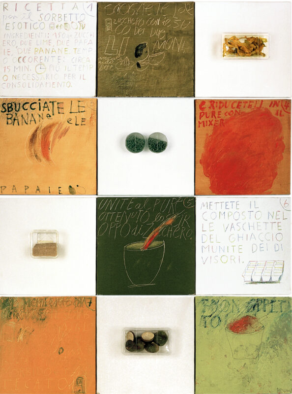 Sorbetto esotico, 2003 - mixed media on 12 square canvases