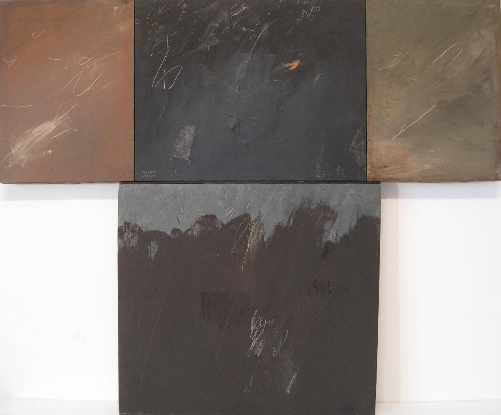 Chaos No. 1, 1990-2000 - oil on canvas and board, polyptych, cm 93x110