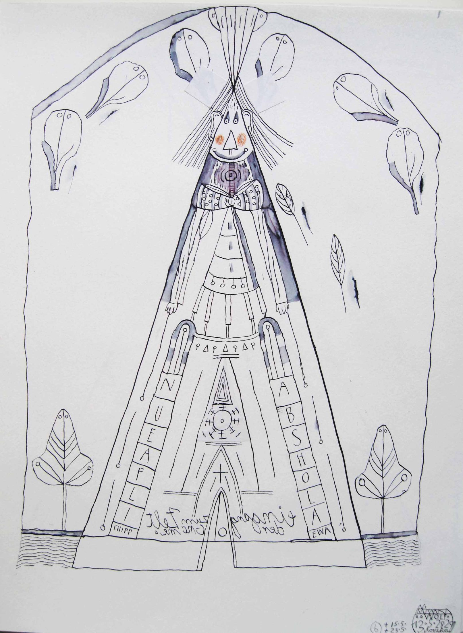 Eingang zum Zelt der Gnome, Entrance to the Tent of the Gnomes 12+23.5.2020 - ink on paper, cm 35.5x27